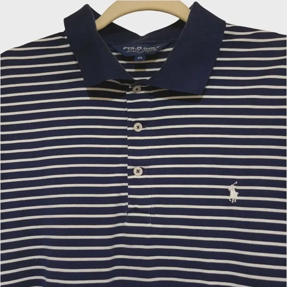 Ralph Lauren Golf Short Sleeve Polo Blue White Pinstripe XL Pima Cotton